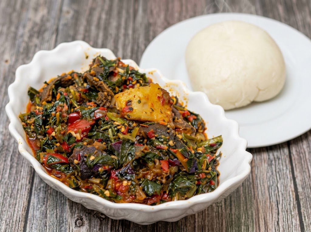 Poundo Yam with Vegetable Soup